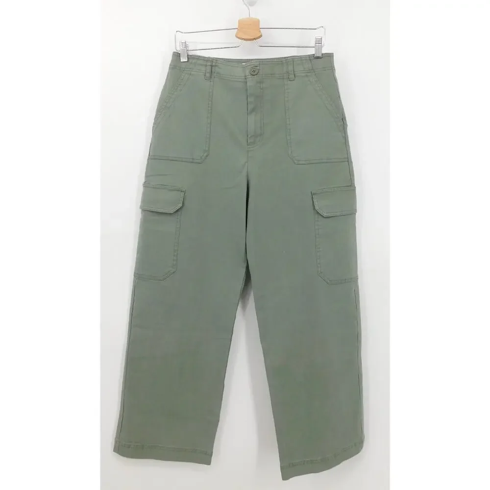 Z Supply Women's Green High Waist Twill Cotton Ankle Noah Cargo Pant Size‎ Large - Picture 2 of 6